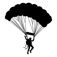 Vector illustration. Airplane jump. Skydiver silhouette. Flight in the air.	
