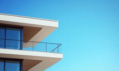 A building with a balcony and a clear blue sky
