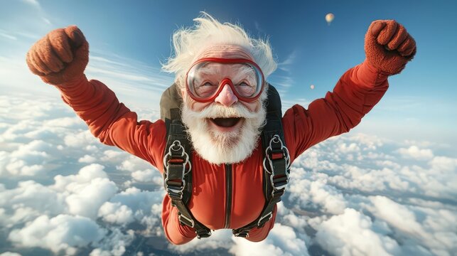 Senior man smiling in skydiving gear