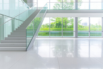 Obraz premium Modern Office Lobby with a Glass Staircase and Minimalist Design