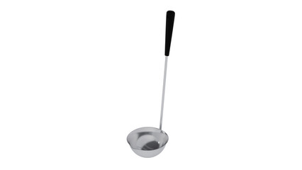 Classic metal ladle with black plastic handle isolated on transparent and white background. Kitchen concept. 3D render