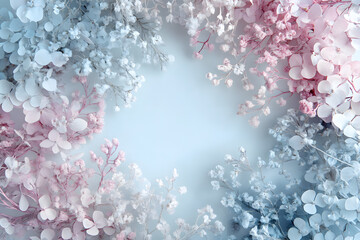 Pastel Floral Frame with Delicate Flowers and Botanicals in Soft Tones for Design Purposes