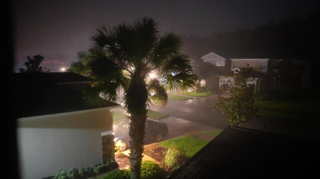 Hurricane big gust wind, heavy rain and lightning on landfall