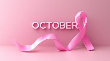 pink october text with elegant awareness ribbon for breast cancer campaign
