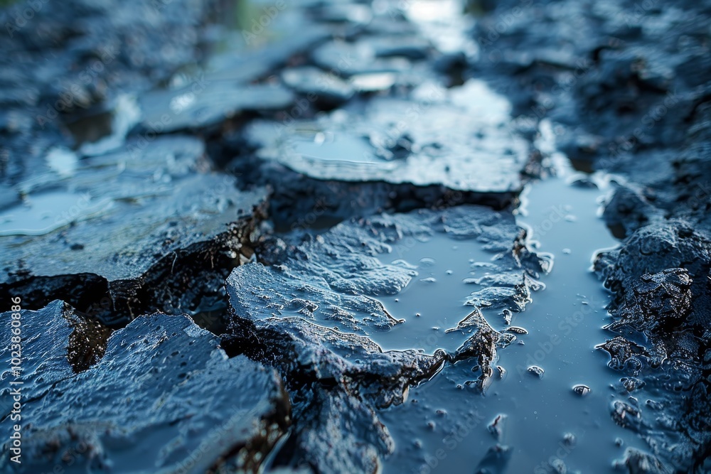 Poster Close up view of muddy pond with wet soil texture ideal for background applications