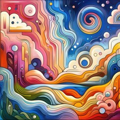 Obraz premium A series of illustrations that visually represent various emotions through abstract landscapes, where colors and shapes evoke feelings like joy, sadness, and tranquility