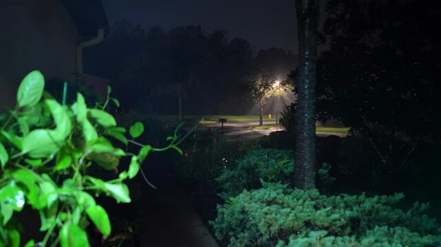 Hurricane big gust wind, heavy rain and lightning on landfall