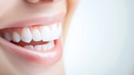 Obraz premium Closeup of a womans toothy smile with bright white teeth and pink lips against a white background