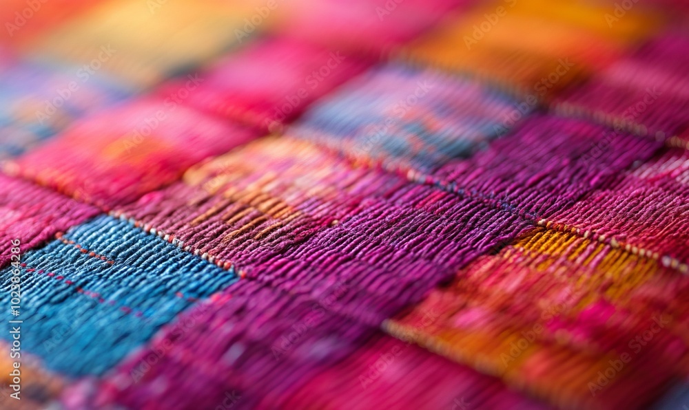 Poster a close up of a woven fabric with a pattern of squares