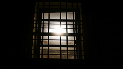 Sunlight filters through prison bars, creating shadows and a glimmer of hope, representing the fight for freedom and the yearning for a brighter future