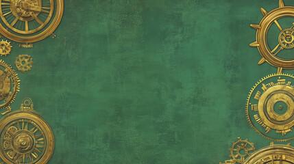 Naklejka premium Green steampunk themed background. AI Generated