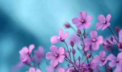 A close up of purple flowers with a blue background