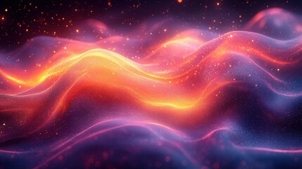 This abstract image depicts flowing waves of vibrant colors with sparkles, creating a mesmerizing visual experience. Perfect for backgrounds or art projects.