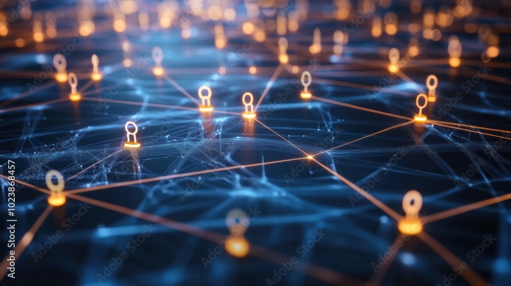 Poster abstract network with glowing nodes and interconnecting lines