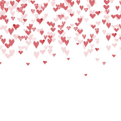 Cute hearts on a love card. Watercolor valentines isolated on white background. Watercolor illustration in digital. Flying red and pink hearts for Valentine's Day, for polygraphy