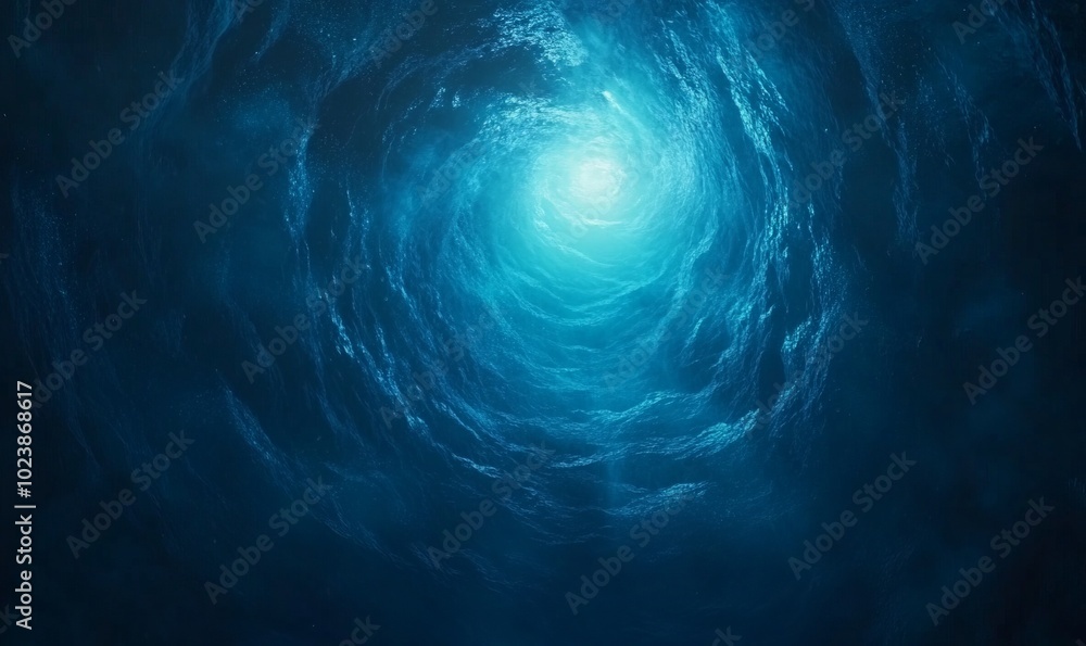 Poster a mesmerizing radial gradient swirling from dark blue to light blue, creating an ethereal underwater