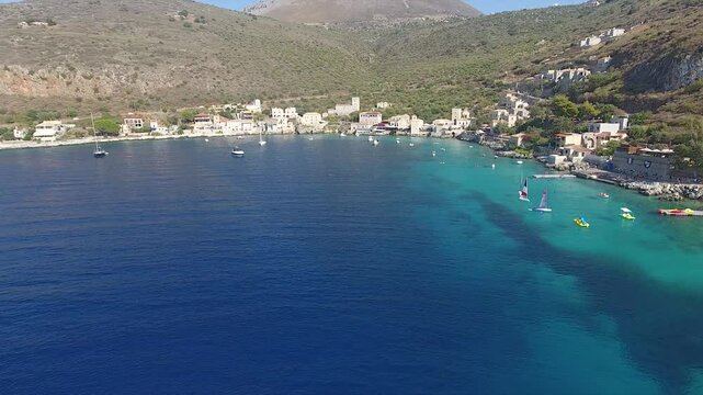 Aerial view of Limeni in Greece. Aerial view of the picturesque seaside village of Limeni in Areopolis, Greece