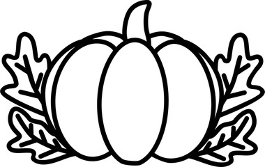 Outlined pumpkin, pumpkin doodles, pumpkin line art. Coloring page. Thanksgiving