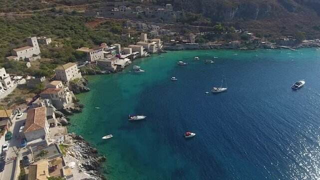 Aerial view of Limeni in Greece. Aerial view of the picturesque seaside village of Limeni in Areopolis, Greece