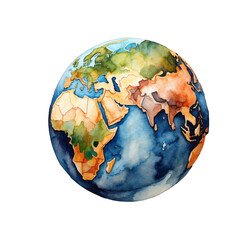 This watercolor painting of planet Earth, delicately colored in shades of blue and green, captures the beauty and vulnerability of our planet