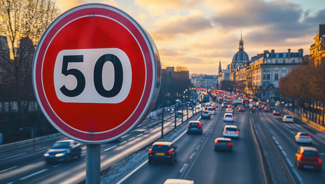 vitesse sur le p&eacute;riph&eacute;rique parisien qui passe &agrave; 50 kilom&egrave;tres par heure
