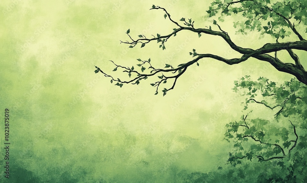 Poster a green background with a tree branch in the foreground
