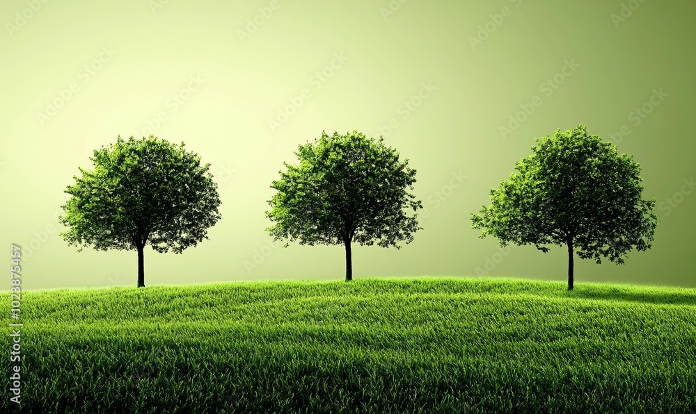 Poster a green background with three trees on it