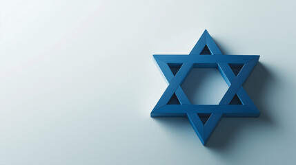 Blue Star of David symbol on white background with soft lighting.

