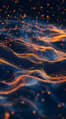Digital background featuring orange and blue glowing particles on a dark gradient background, perfect for creating an otherworldly atmosphere