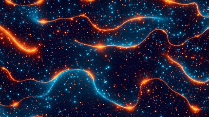 Digital background featuring orange and blue glowing particles on a dark gradient background, perfect for creating an otherworldly atmosphere
