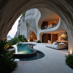 Futuristic luxury cave home with expansive windows