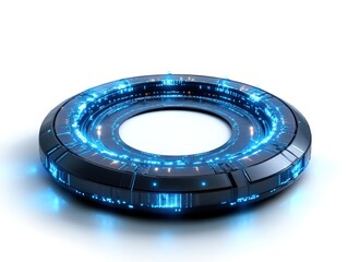 Futuristic holographic interface with glowing blue elements, white isolate background.