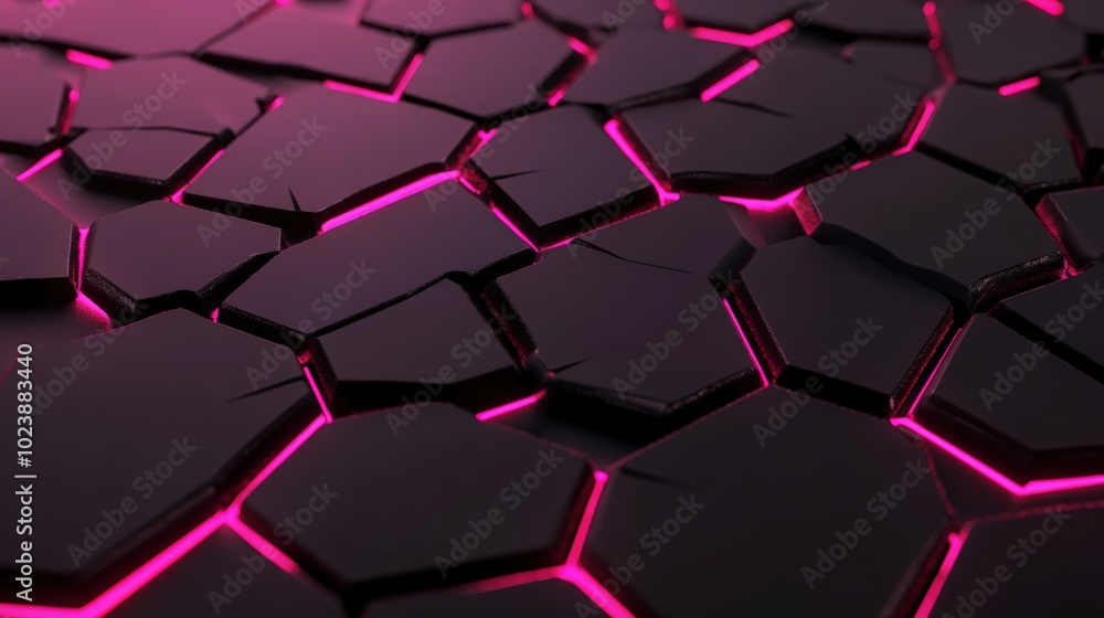 Aufkleber abstract hexagonal pattern with neon pink highlights on a dark surface.