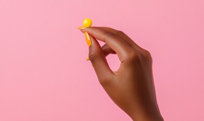 Fototapeta premium A hand holding a yellow pill