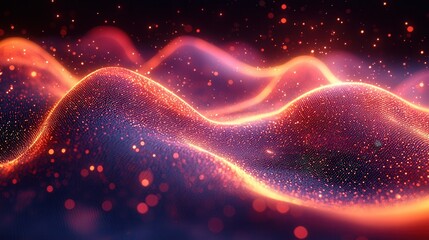 A mesmerizing abstract digital art piece featuring flowing wave patterns with vibrant colors and sparkling lights in the background.