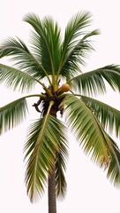 Fototapeta premium Palm tree with a coconut atop tall and leafy isolated against a white background