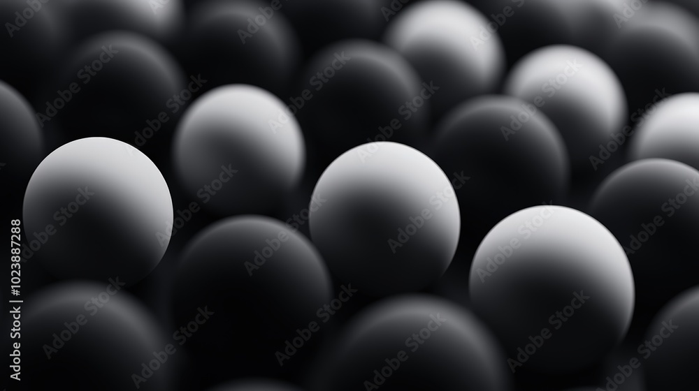 Poster a close-up view of black and white spheres arranged in an abstract pattern.