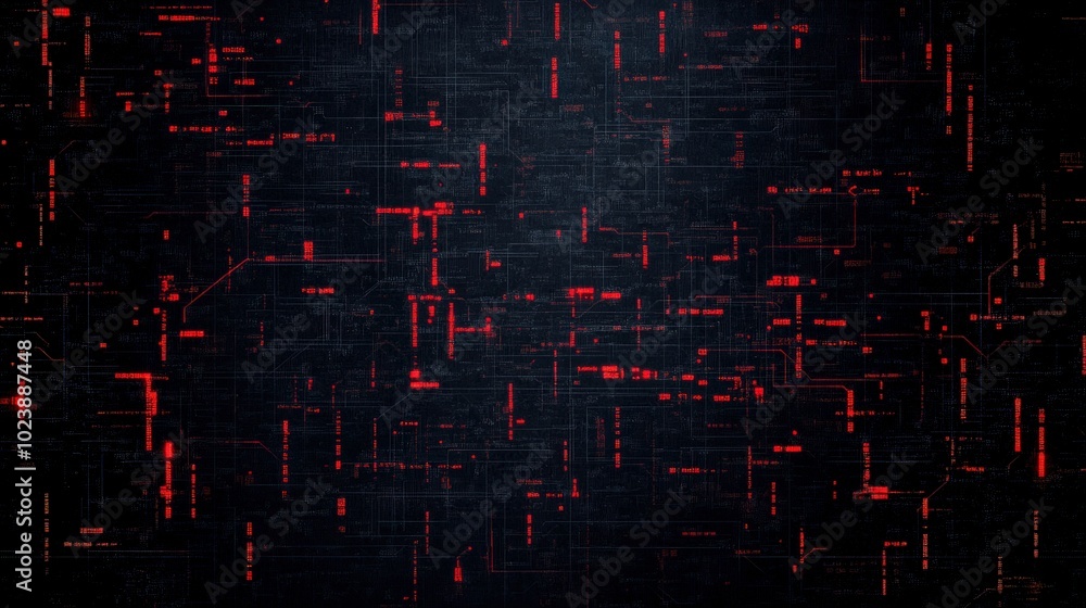 Poster abstract red and black digital texture with intricate patterns and lines.