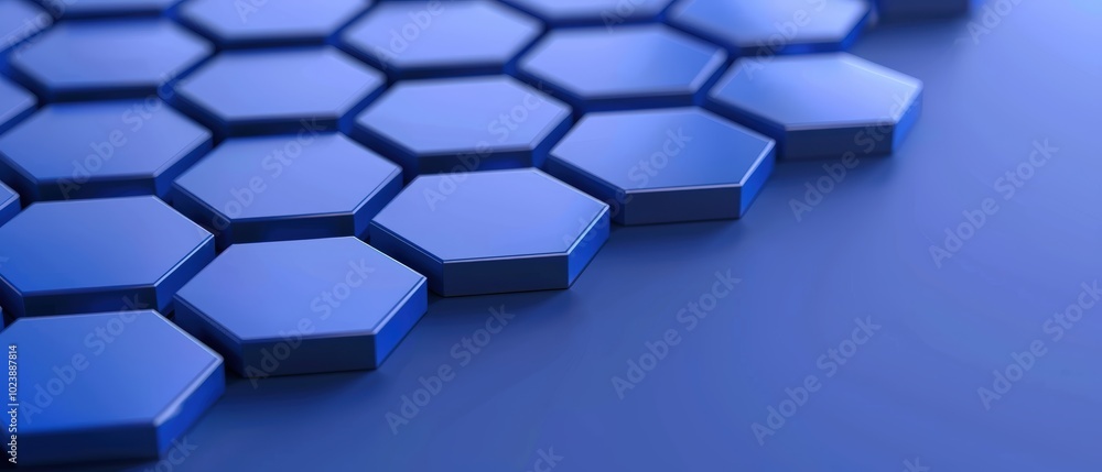 Poster abstract hexagonal pattern in blue tones on a flat surface.