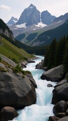 River flowing through mountainous landscape