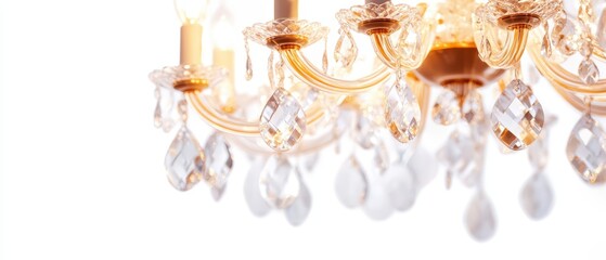 Elegant chandelier design with crystal elements on a white isolated background.