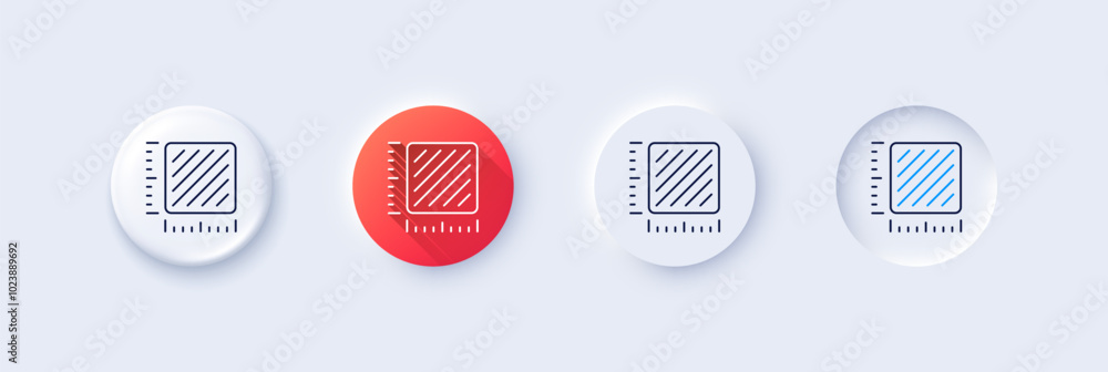 Poster square meter line icon. neumorphic, red gradient, 3d pin buttons. room area dimension sign. territor