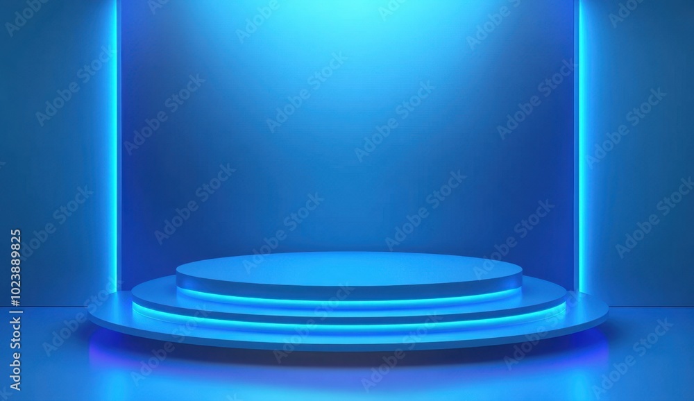 Poster blue gradient background, empty studio with lighting for product display presentation generative ai
