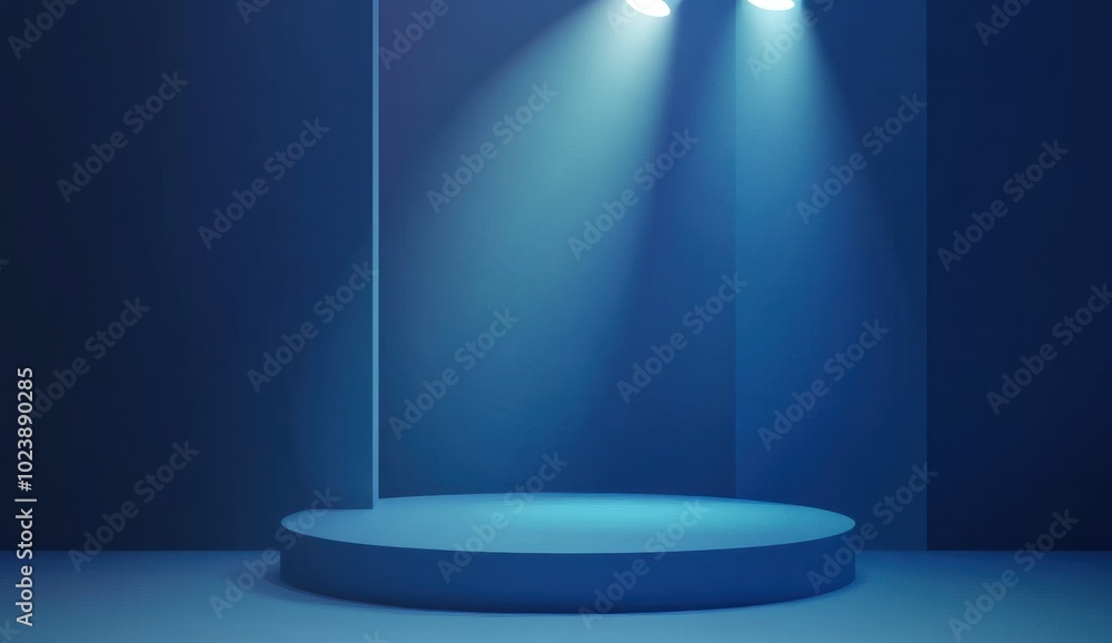 Poster blue gradient background, empty studio with spotlight for product display presentation generative ai