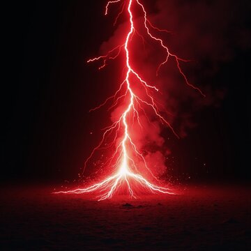 A vibrant red energy bolt releases from a wizards staff during a flashy lightning storm depicted as an electrifying Vector illustration against a dark backdrop