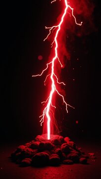 A vibrant red energy bolt releases from a wizards staff during a flashy lightning storm depicted as an electrifying Vector illustration against a dark backdrop