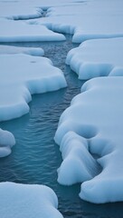 Obraz premium Frozen water flowing along a riverbank Wintery Crystal clear