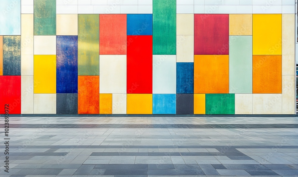 Poster a wall with a pattern of squares and rectangles