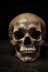 A solitary skull set against a dark background, capturing a sense of mystery and intrigue with its stark, haunting simplicity