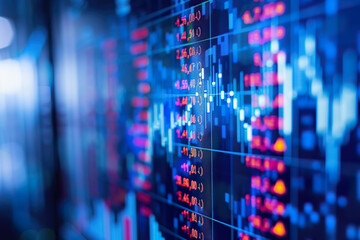 blurred digital display showing fluctuating stock market prices